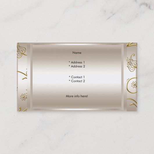 クラッシーエレガントダマスクカラメルクリームベージュ金ゴールド 名刺 (裏面)