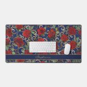 クラッシーエレガントダマスクヴィンテージレッドローズネイビーブルー デスクマット (キーボード&マウス)