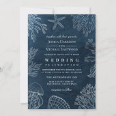クラッシーエレガントネイビーコーラルビーチ結婚式 招待状 (正面)