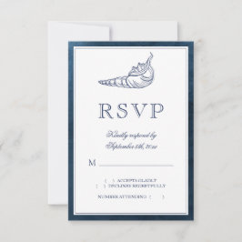 クラッシーエレガントネイビーシーシェルビーチ結婚式 出欠カード