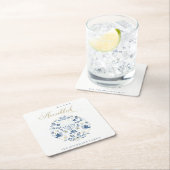 クラッシーエレガントネイビーブルーハッピーハヌカーフローラ スクエアペーパーコースター (インサイチュ)