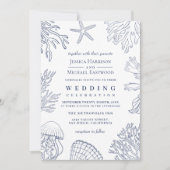 クラッシーエレガントネイビーホワイトコーラルビーチ結婚式 招待状 (正面)