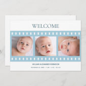 クラッシーエレガントフィルムストリップ男の赤ちゃんフォトブルー誕生 案内状 (正面/裏面)