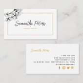 クラッシーエレガントフローラ白黒マグノリア金ゴールド 名刺 (正面/裏面)