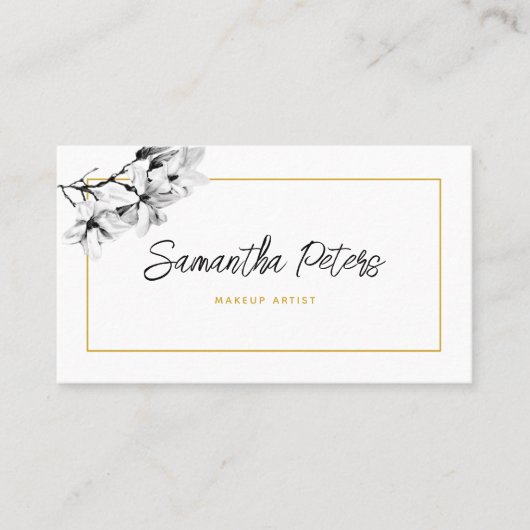 クラッシーエレガントフローラ白黒マグノリア金ゴールド 名刺 (正面)