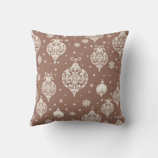 クラッシーエレガントブラウンホワイトクリスマスオーナメント クッション (裏面)