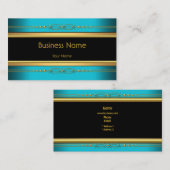 クラッシーエレガントブラックイエロー金ゴールドティール(緑がかった色)ブルー 名刺 (正面/裏面)