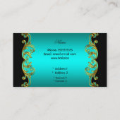 クラッシーエレガントブラックティール（緑がかった色）ブルーグリーン金ゴールドフローラ 名刺 (裏面)