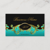 クラッシーエレガントブラックティール（緑がかった色）ブルーグリーン金ゴールドフローラ 名刺 (正面)