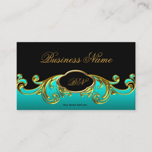 クラッシーエレガントブラックティール（緑がかった色）ブルーグリーン金ゴールドフローラ 名刺 (正面)