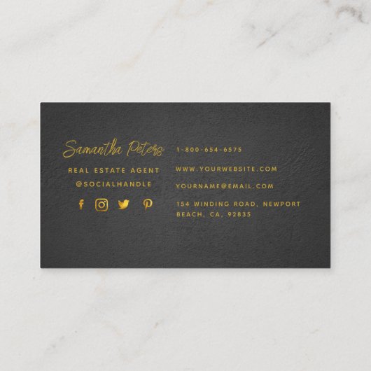 クラッシーエレガントブラック金ゴールドパイナップル実在エテート 名刺 (裏面)