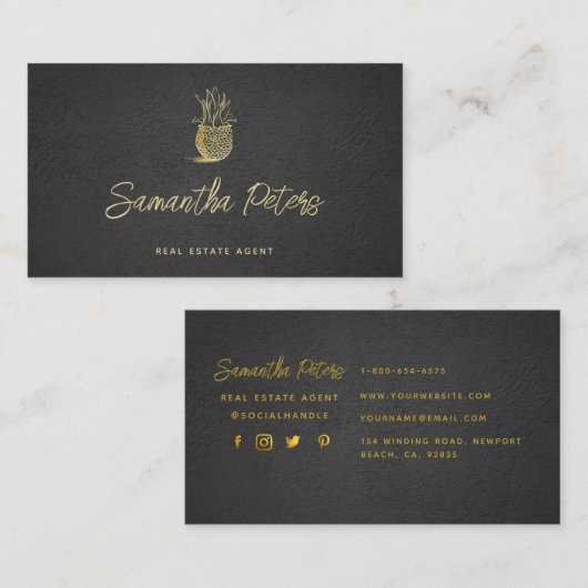 クラッシーエレガントブラック金ゴールドパイナップル実在エテート 名刺 (正面/裏面)