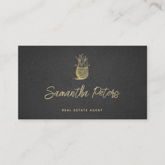 クラッシーエレガントブラック金ゴールドパイナップル実在エテート 名刺 (正面)