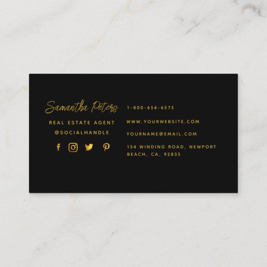 クラッシーエレガントブラック金ゴールドピーコックエテ実在ート 名刺 (裏面)