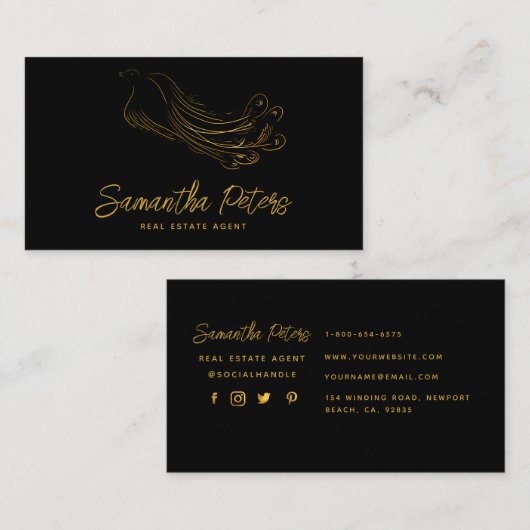 クラッシーエレガントブラック金ゴールドピーコックエテ実在ート 名刺 (正面/裏面)