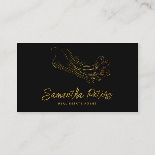 クラッシーエレガントブラック金ゴールドピーコックエテ実在ート 名刺 (正面)