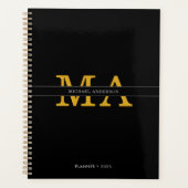 クラッシーエレガントブラック金ゴールドモノグラム名前をカスタムする プランナー手帳 (正面)