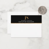 クラッシーエレガントブラック&金ゴールドモノグラパーソナライズされたム ノートカード (正面/裏面インサイチュ)