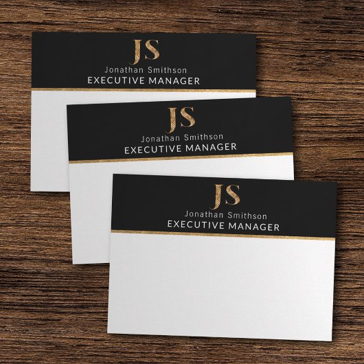 クラッシーエレガントブラック&金ゴールドモノグラパーソナライズされたム ノートカード