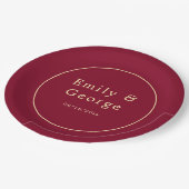 クラッシーエレガントブルゴーニュ金ゴールドシモダンック結婚ズ ペーパープレート (アングル)