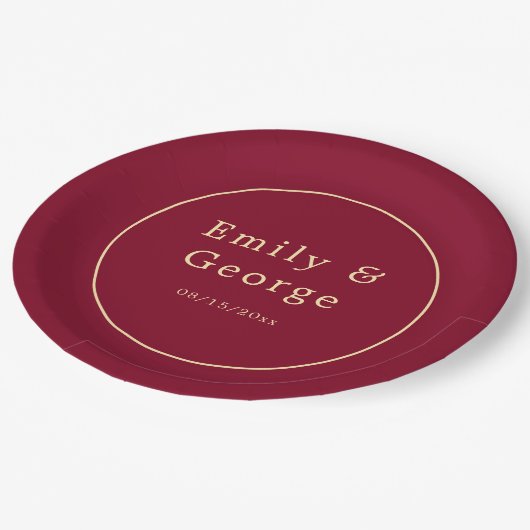 クラッシーエレガントブルゴーニュ金ゴールドシモダンック結婚ズ ペーパープレート (アングル)