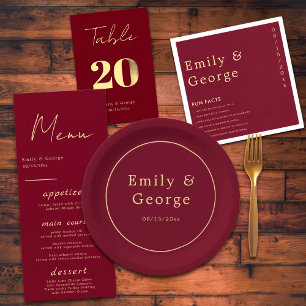 クラッシーエレガントブルゴーニュ金ゴールドシモダンック結婚ズ ペーパープレート