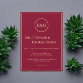 クラッシーエレガントブルゴーニュ金ゴールドモノグラムシック結婚ズ 招待状