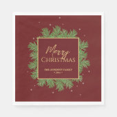 クラッシーエレガントブルゴーニュ&金ゴールドクリスマスボタニカル スタンダードランチョンナプキン (正面)