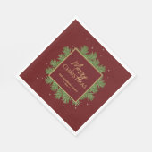 クラッシーエレガントブルゴーニュ&金ゴールドクリスマスボタニカル スタンダードランチョンナプキン (角)