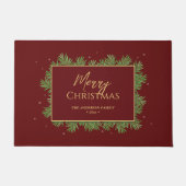 クラッシーエレガントブルゴーニュ&金ゴールドクリスマスボタニカル ドアマット (正面)