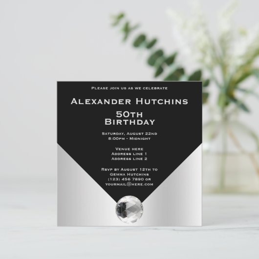 クラッシーエレガントブ男らしラック&シルバー誕生日 招待状 (スタンド正面)