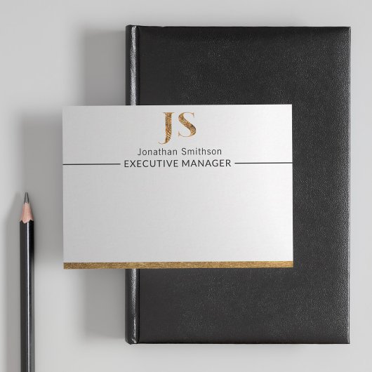 クラッシーエレガントホワイト&金ゴールドモノグラパーソナライズされたム ノートカード