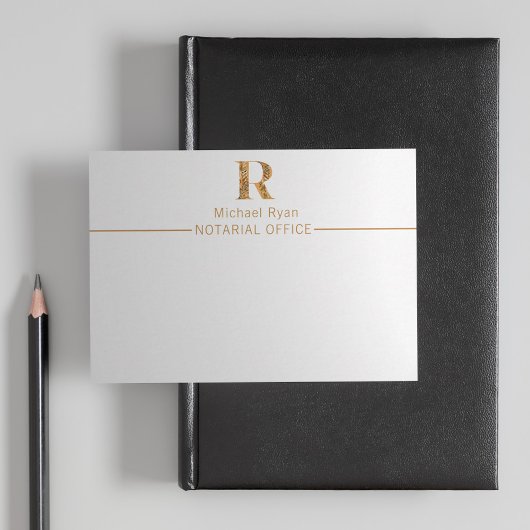 クラッシーエレガントホワイト&金ゴールドモノグラパーソナライズされたム ノートカード