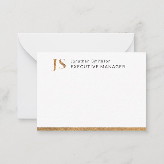 クラッシーエレガントホワイト&金ゴールドモノグラパーソナライズされたム ノートカード (正面)