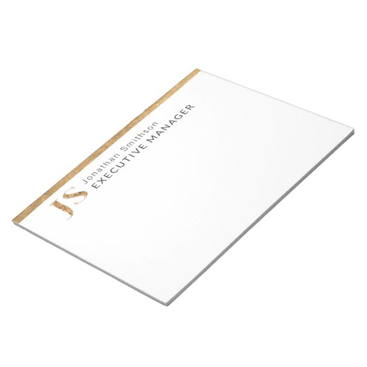 クラッシーエレガントホワイト&金ゴールドモノグラパーソナライズされたム ノートパッド (アングル)