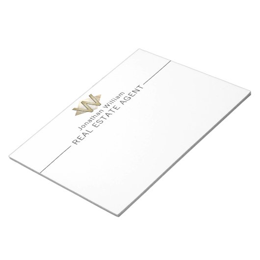 クラッシーエレガントホワイト&金ゴールドモノグラパーソナライズされたム ノートパッド (アングル)