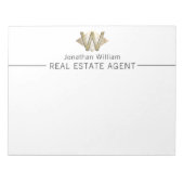 クラッシーエレガントホワイト&金ゴールドモノグラパーソナライズされたム ノートパッド (正面)