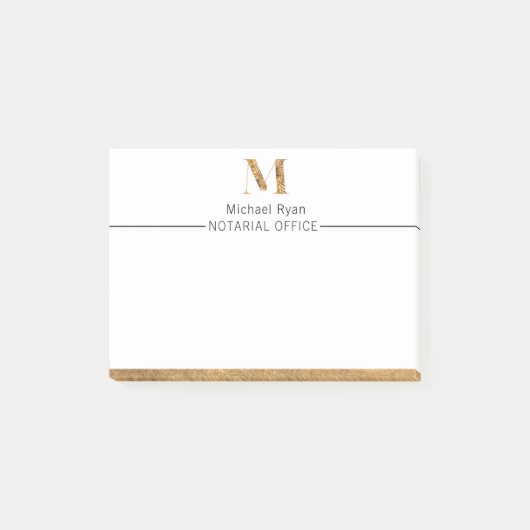 クラッシーエレガントホワイト&金ゴールドモノグラパーソナライズされたム ポストイット (正面)