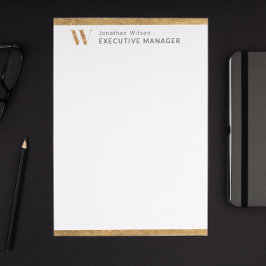 クラッシーエレガントホワイト&金ゴールドモノグラパーソナライズされたム レターヘッド