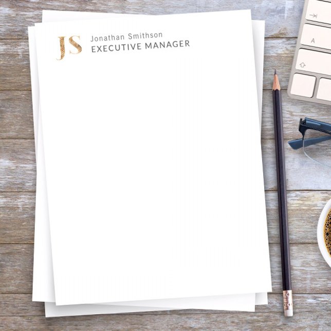 クラッシーエレガントホワイト&金ゴールドモノグラパーソナライズされたム レターヘッド (クリエイターアップロード済み)