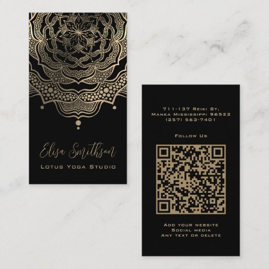 クラッシーエレガントマンダラシックラグジュアリーブラック&金ゴールド 名刺 (正面/裏面)