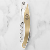 クラッシーエレガントモノグラム3文字ブラシ付き金ゴールド ソムリエナイフ (正面)