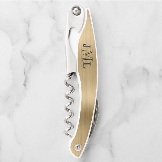 クラッシーエレガントモノグラム3文字ブラシ付き金ゴールド ソムリエナイフ (正面)