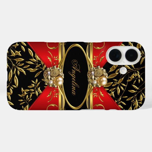 クラッシーエレガントレッドブラック金ゴールドダマスクジュエル2 Case-Mate iPhoneケース (裏面 (横))