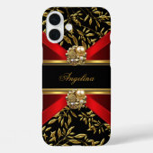 クラッシーエレガントレッドブラック金ゴールドダマスクジュエル Case-Mate iPhoneケース (裏面)