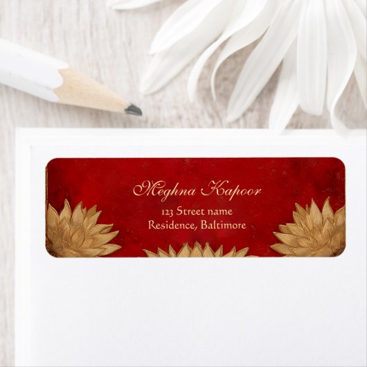クラッシーエレガントレッド金ゴールドロータスインディアン結婚ズ ラベル (インサイチュ)