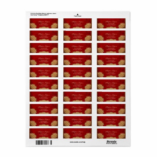 クラッシーエレガントレッド金ゴールドロータスインディアン結婚ズ ラベル (フルシート)