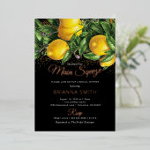 クラッシーエレガントレモンブライダルシャワー実在ホイルインバート 箔招待状 (立ち正面)