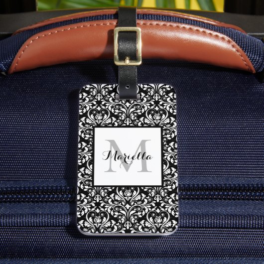 クラッシーエレガント白黒モノグラムダマスクカスタム ラゲッジタグ (正面インサイチュ2)