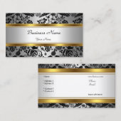 クラッシーエレガント金ゴールドグレイフローラブラック銀 名刺 (正面/裏面)